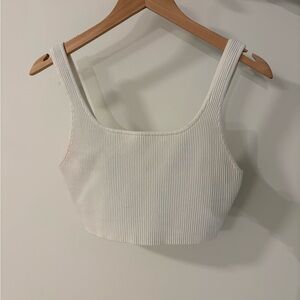 Babaton White Ribbed Crop Top